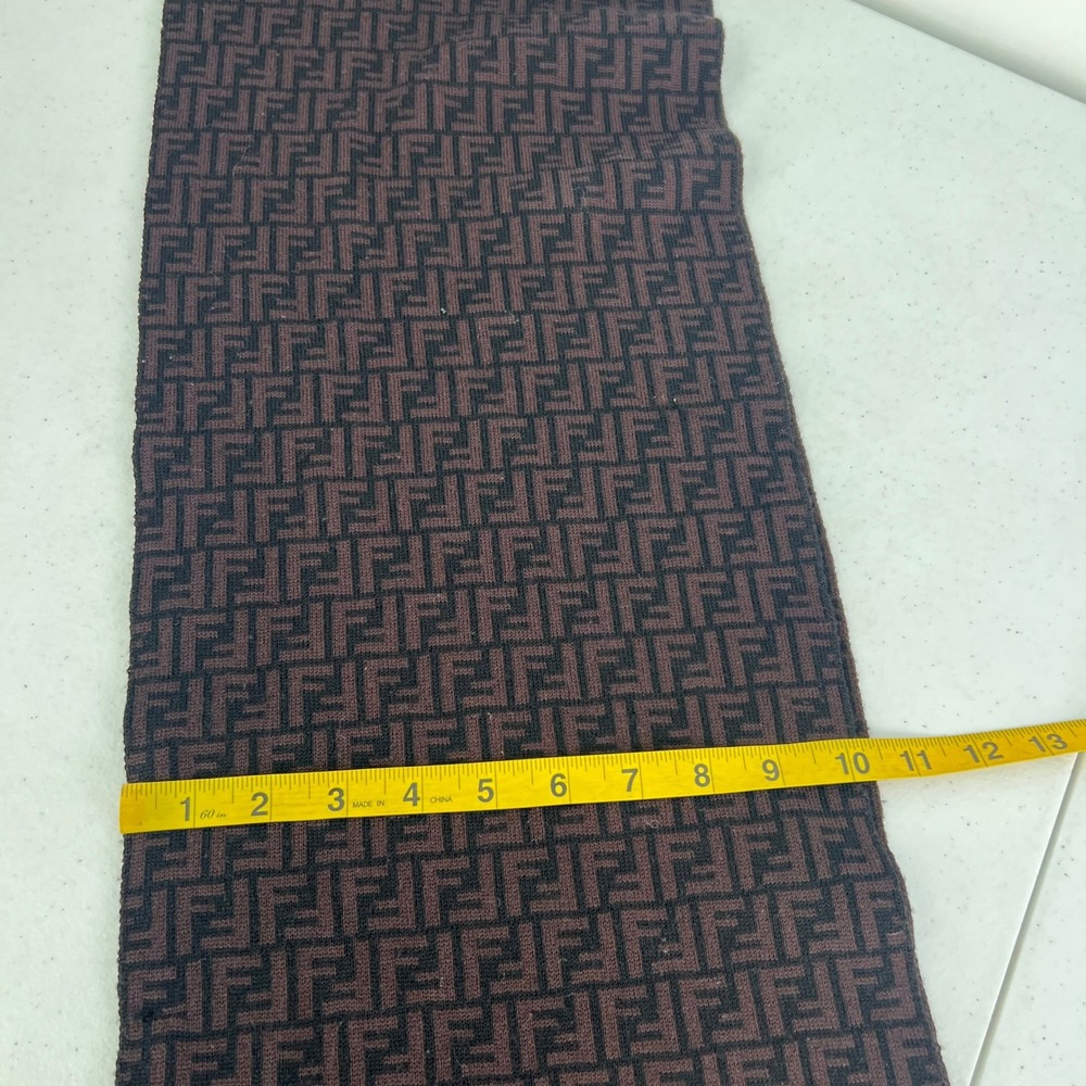 Fendi Zucca Monogram Scarf Brown Black 100% Wool Made in Italy‎ FF Logo - Picture 9 of 13